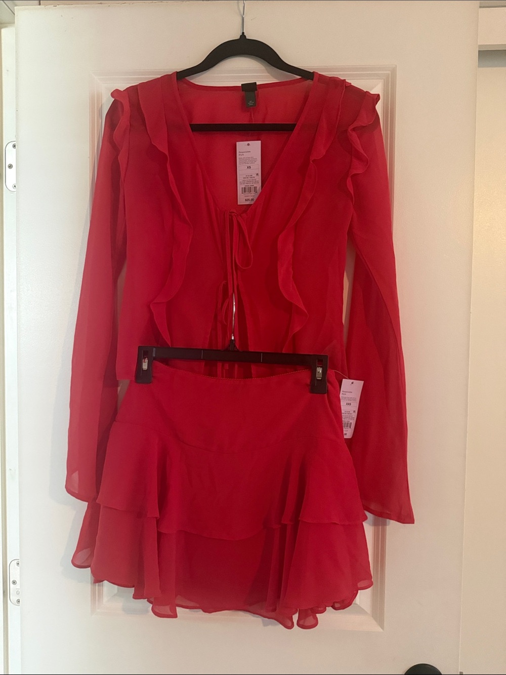 Target Wild Fable - Red Ruffled Two-Piece Set - Sheer Blouse & Tiered Mini Skirt